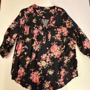 Torrid Black and Pink Harper Floral Blouse